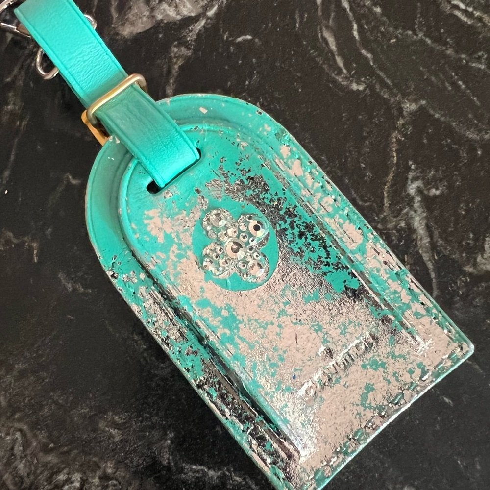 Teal and Silver Women's Bag Tag Louis Vuitton hand painted